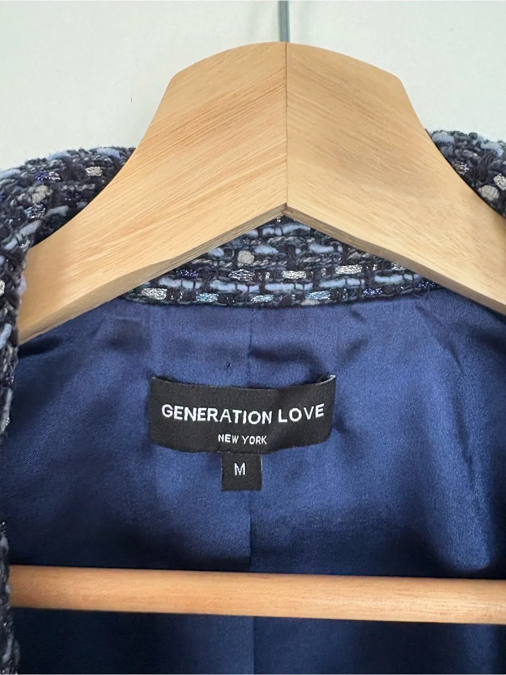 Generation Love || Eliza Tweed Blazer Jacket in Navy Melange Medium